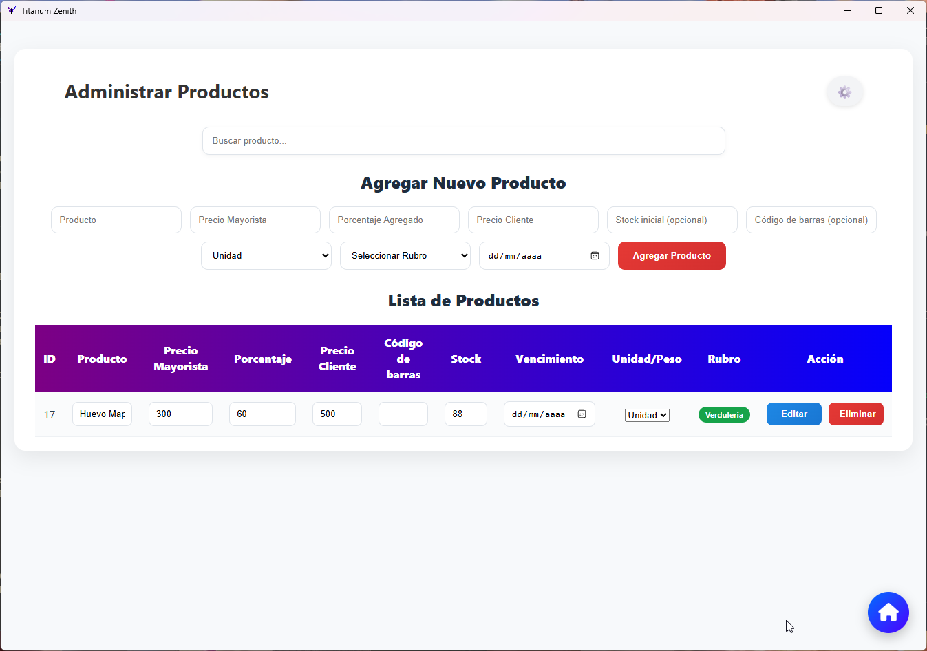 Administrador de rubros y productos.